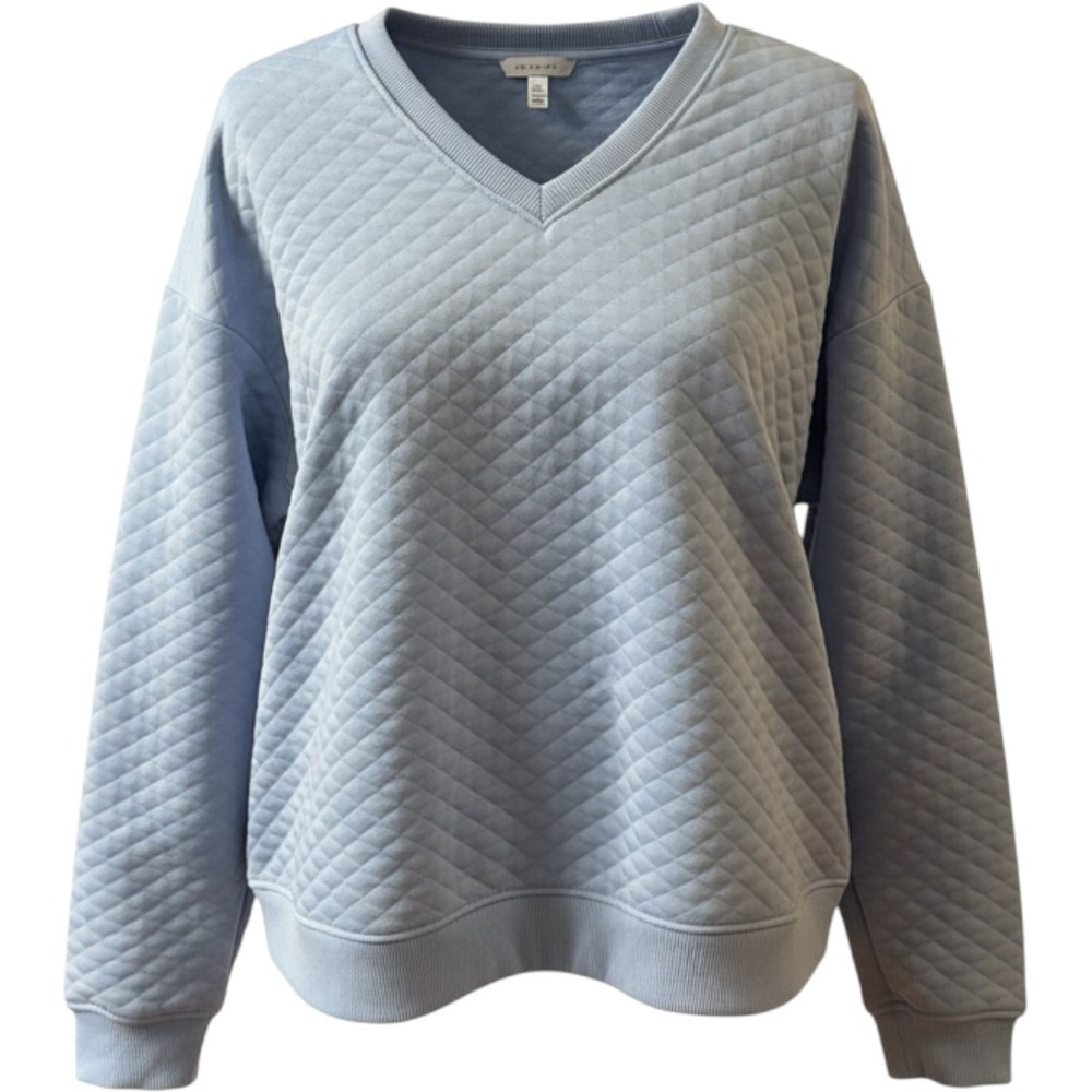 Lands' End Quilted V-Neck Sweatshirt Light Blue Sz Largem Classic Preppy Coastal